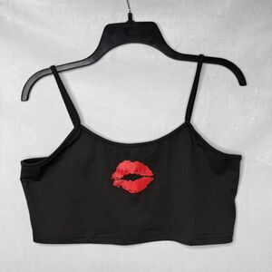 y2k red lips black cami tank size xl